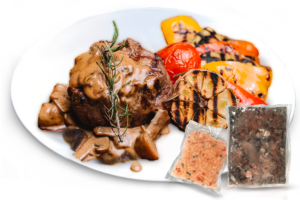 MEDALLONES DE FILETE DE RES EN SALSA DE CHAMPIÑONES ½ Kg $290 mxn / 1Kg $550 mxn (incluye 250 g de arroz a la mexicana gratis)