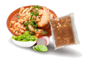 POZOLE DE MARISCOS 1 ½ L $320 mxn (incluye rabanitos, orégano, lechuga y limón sin costo)
